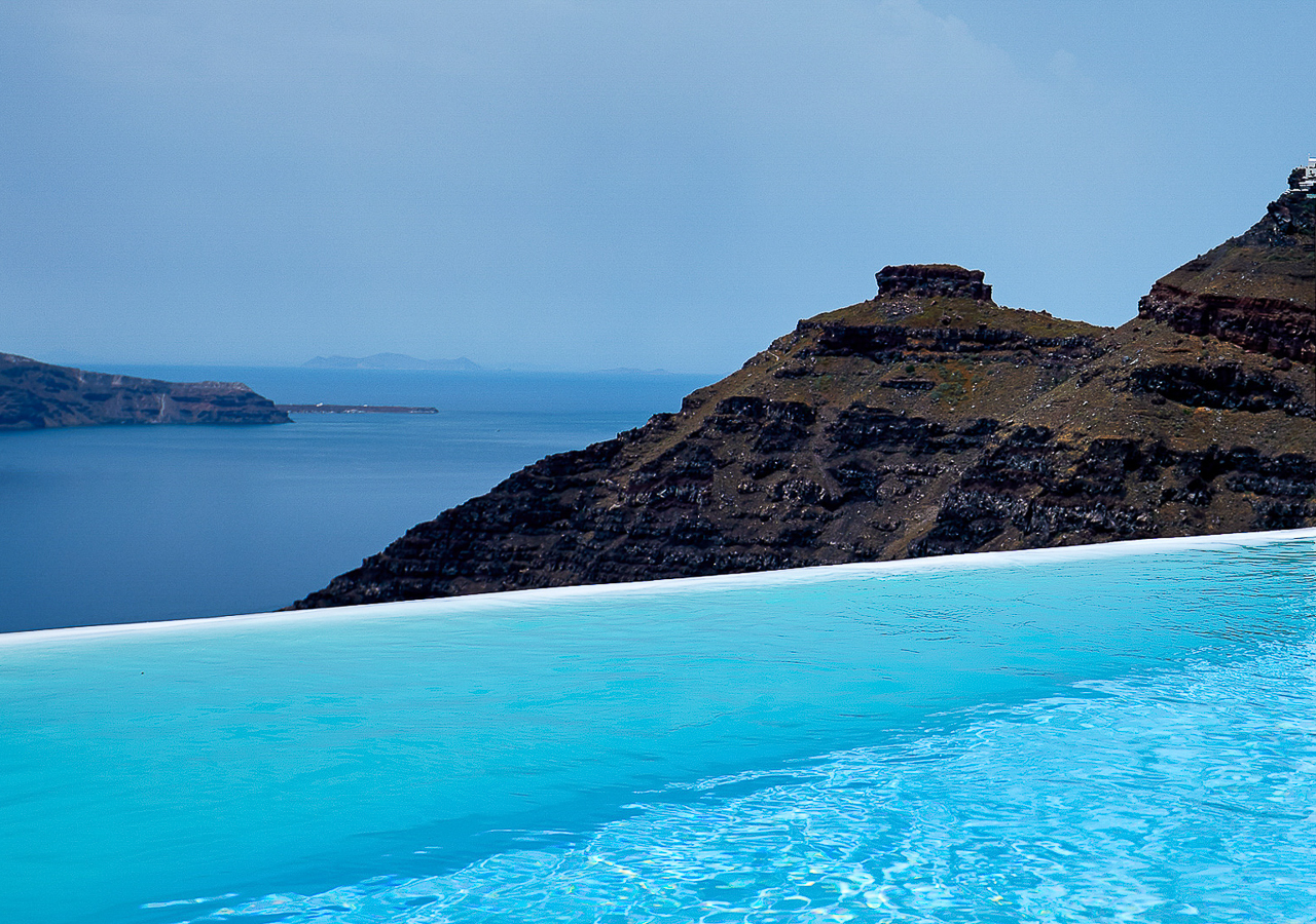 The view of the Aegean Sea taken from the overflow pool of Dana Villas & Infinity Suites