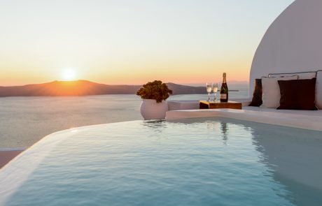 The moment the sun sets as seen from the terrace of a Dana Villas suite