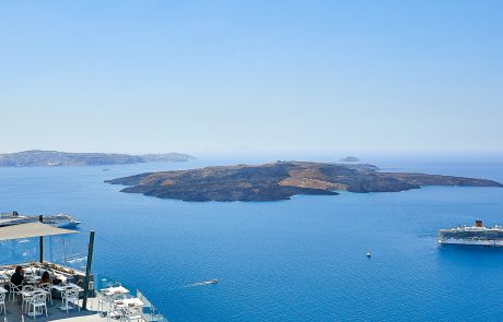 View of Nea Kammeni island, part of the volcano of Santorini