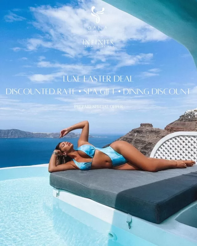 Step into Easter elegance at Dana Villas & Infinity Suites 🩵

Embrace season with our Luxe Easter Deal ~ enjoy discounted rate, indulge in a complimentary spa treatment, and savour a dining experience with an exclusive discount! 🌊 

#danavillas #danavillassantorini #danavillasinfinitysuites #santorini #santorinigreece #summer #summervibes #luxurytravel #luxury #greece #pool #paradise #dreamvacation #InfinitySuites #VacationGoals #TravelInspiration #BeautifulDestinations #Relaxation #TravelVlog #LuxuryGetaway #DestinationParadise #IncredibleViews #SereneEscapes  #luxuryaccommodation